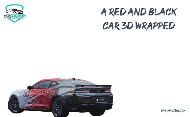 A red and black car d wrapped