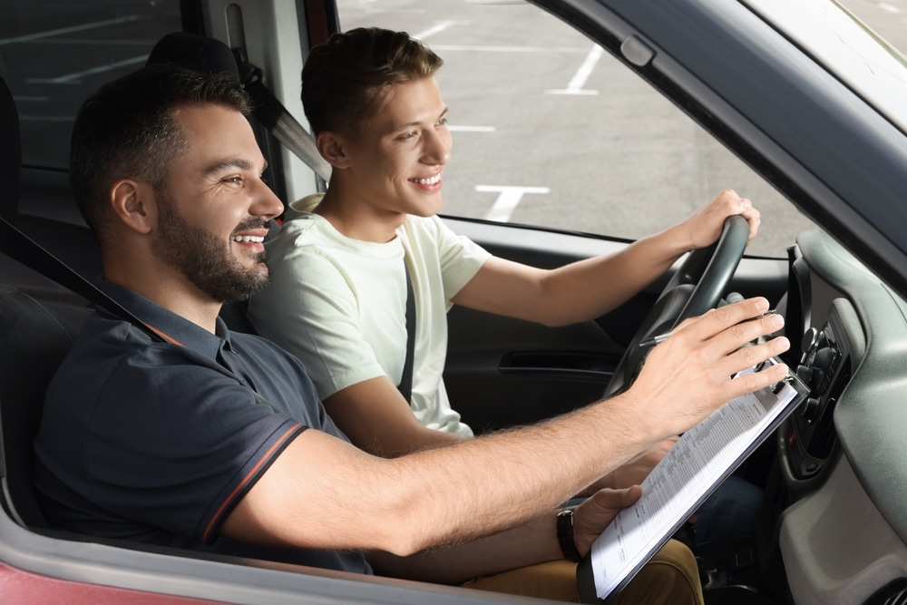 A view of two people driving