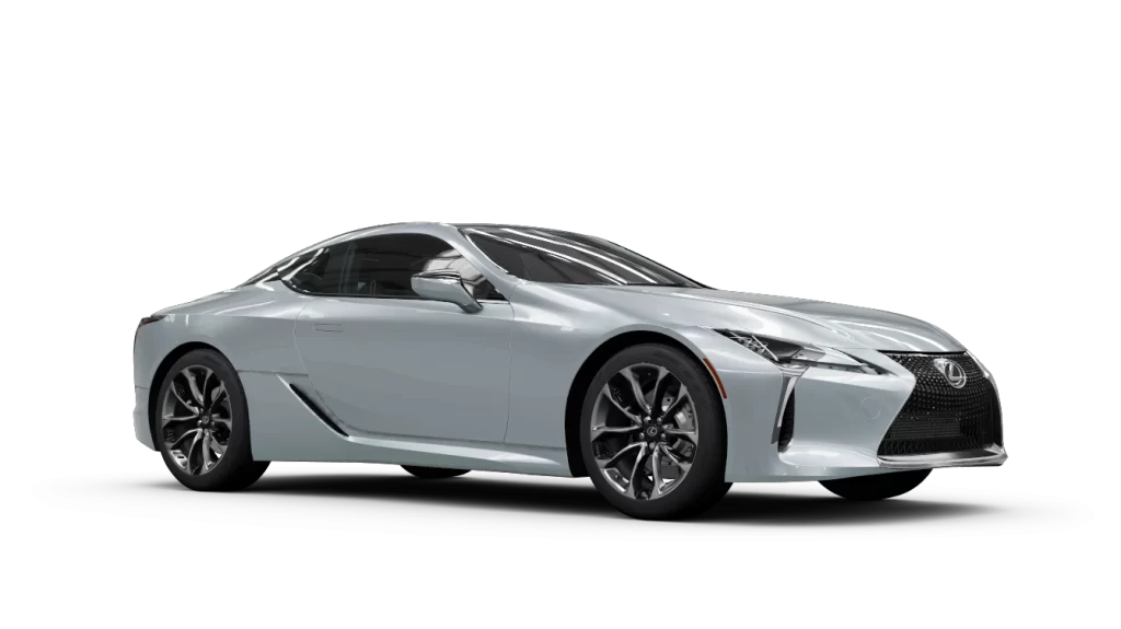 A side view of a silver lexus lc