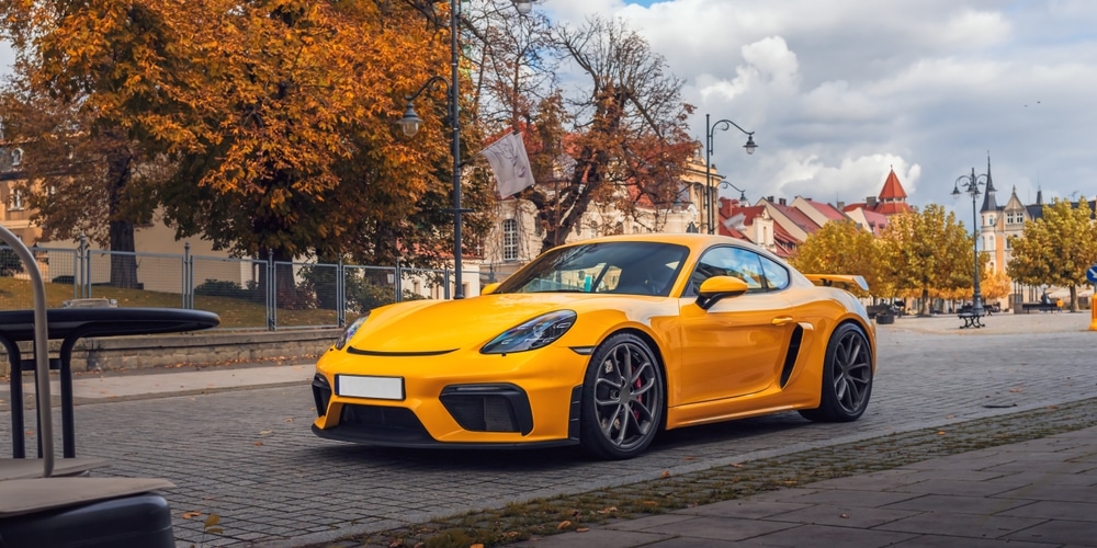 A view of a yellow sports car