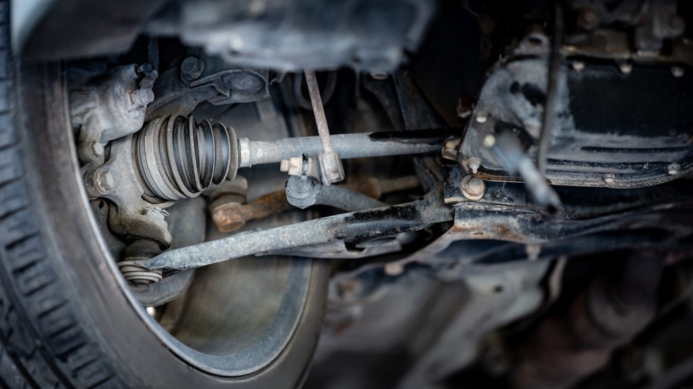 A view of axles of a car