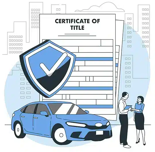 An animated view of a car lien certificate with a car image