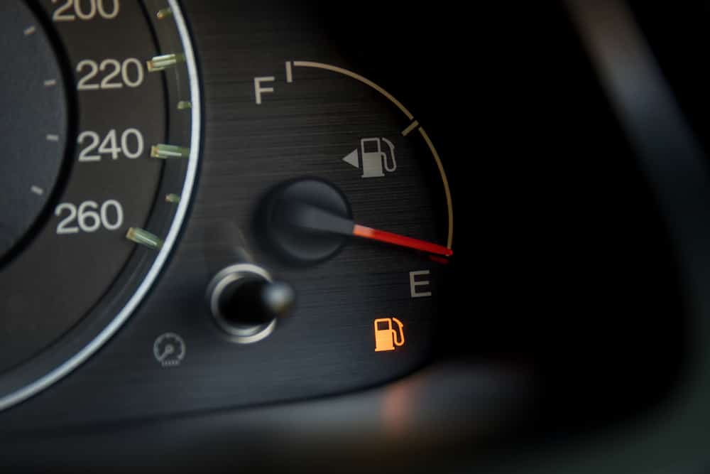 A close view of a fuel meter in a car