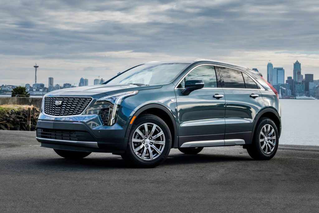 A view of a blue Cadillac XT