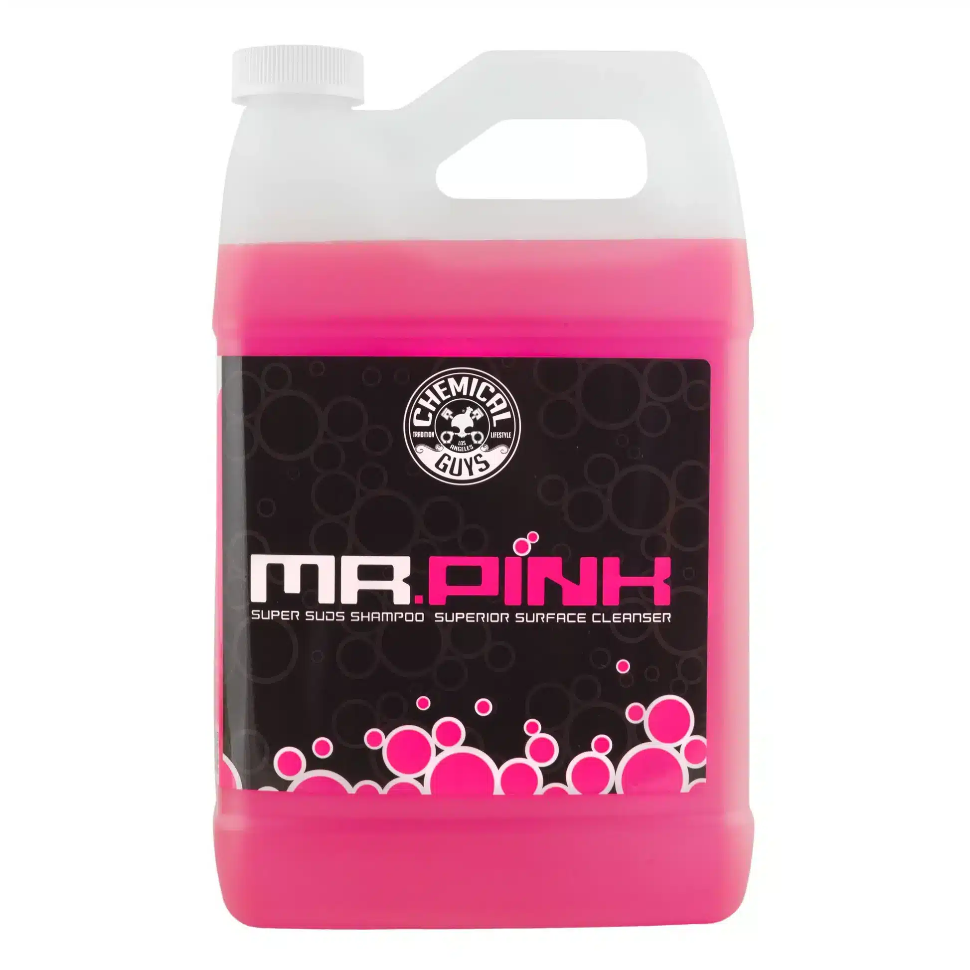 A view of a gallon of Chemical Guys Mr Pink Super Suds Car Shampoo