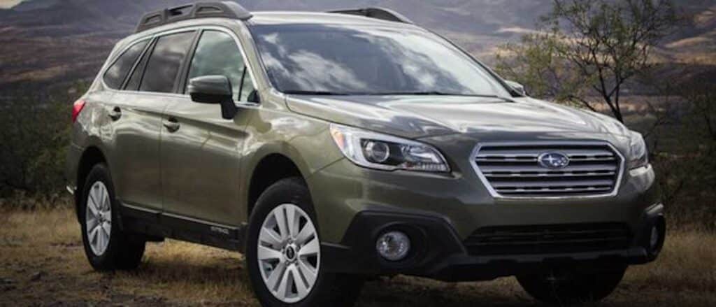 A view of a green Subaru Outback