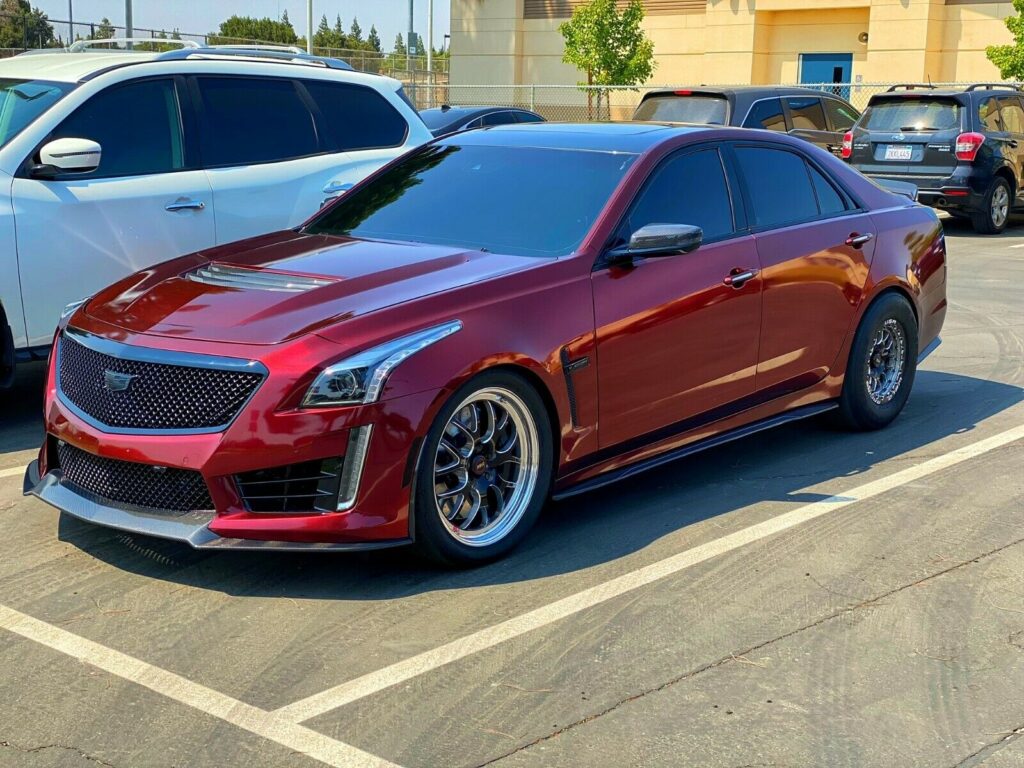 A view of a red Cadillac CT