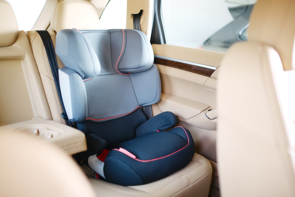 A view of a convertible car seat inside a car