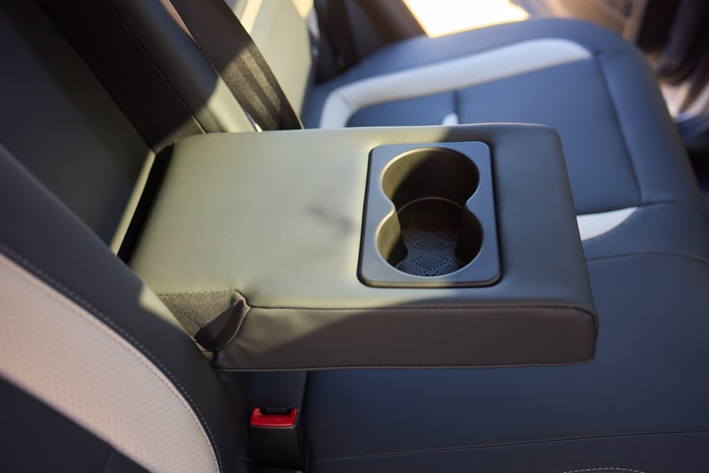 A view of a cup holder in a car