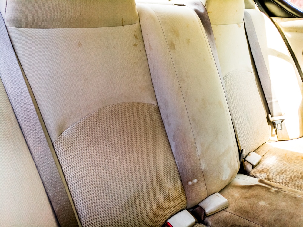 A view of dirty seats of a car