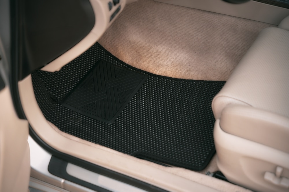 A view of a honeycomb car mat